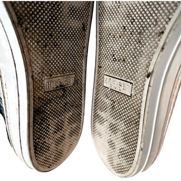 Tommy Hilfiger Womens Black Embossed Sneakers With Red & White Stripe Detailing - Picture 7 of 8